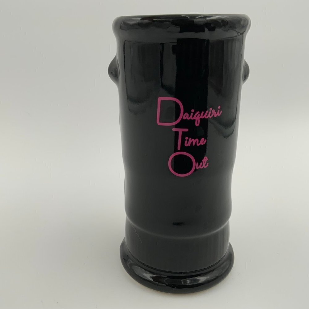 Black Glazed Open Mouth Tiki Tropical Island Tumbler Daiquiri Time Out Made USA - Picture 5 of 7